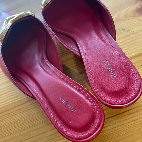 NWOT Maeve Anthropologie Gold Heart Red Leather Mule Kitten Heels Pointed Toe 38 - Picture 3 of 11